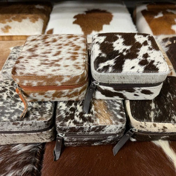 Luxury Western Leather Jewelry case Hair on Hide jewelry holder cosmetic bag easy storage organiser cowgirl fashion case