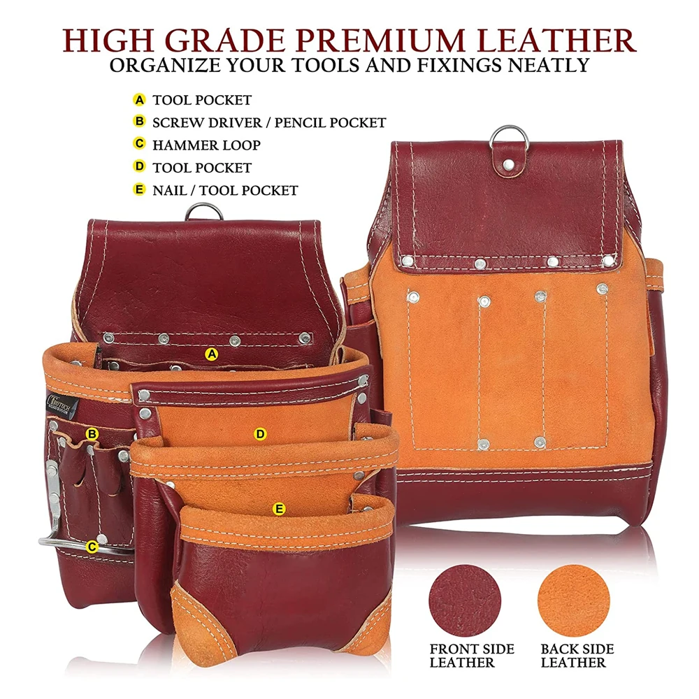 Top Quality Handmade leather tool Bag Storage Carpenter Construction Work 100% Genuine Leather Tool Pouch Tool Belt Set