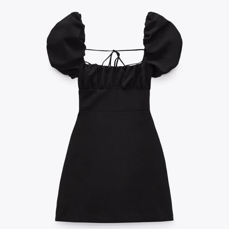 Hot Sale Women Balloon Sleeves Mini Dress Sexy Backless Cross Club Dresses
