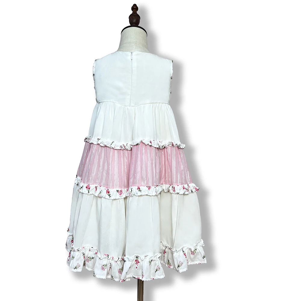 dress for kids girls 2 to 14 years old White and pink soft dress pink shining chiffon dress for kids