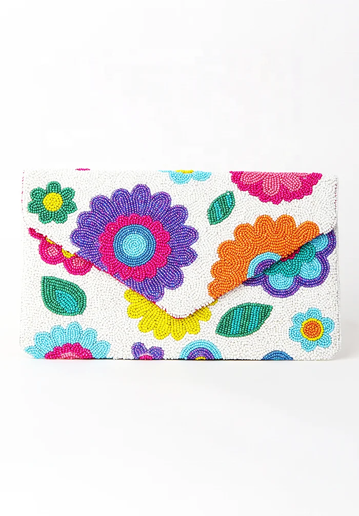 Tropical Leaf Seed Bead Crossbody Chain Clutch Boho Handbag Handmade Purse Bag Bridal Gift beaded handbags Clutch Bags Evening F