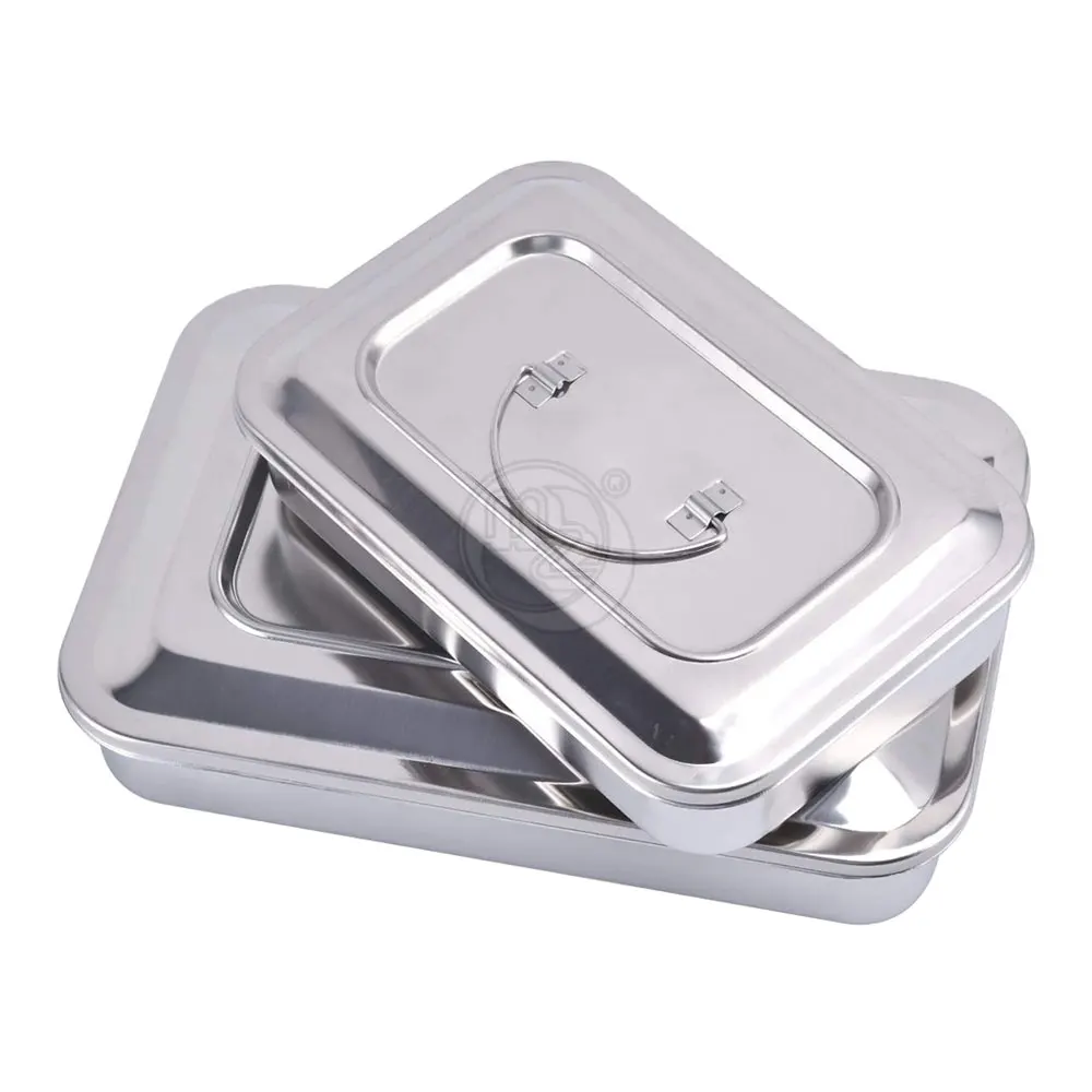 8 Inches Stainless Steel Instrument Tray With Lid Medical Dental Storage Box Case