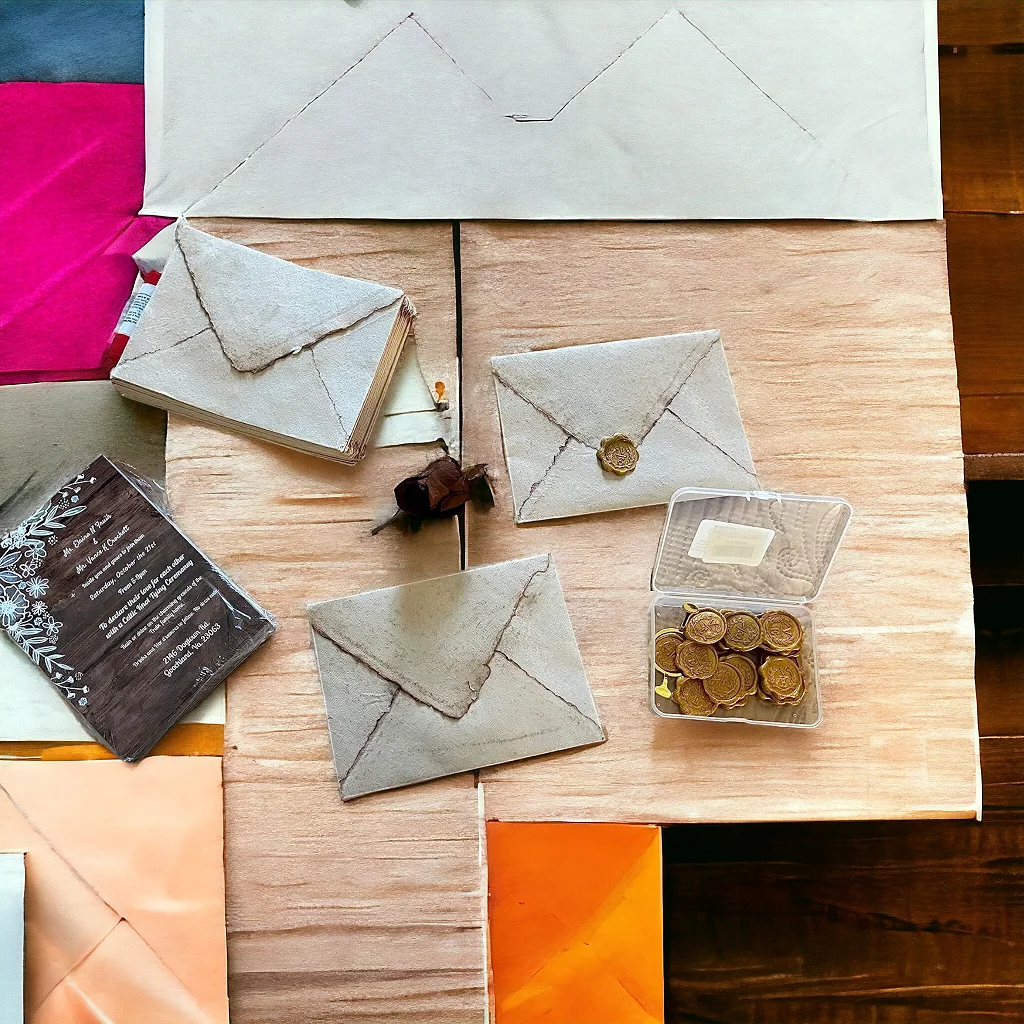 Wholesaler Deckle Edge Paper Envelopes Wedding Invitation Card Deckle Brown Burnt Paper Cotton Rag Eco Friendly Paper Envelopes