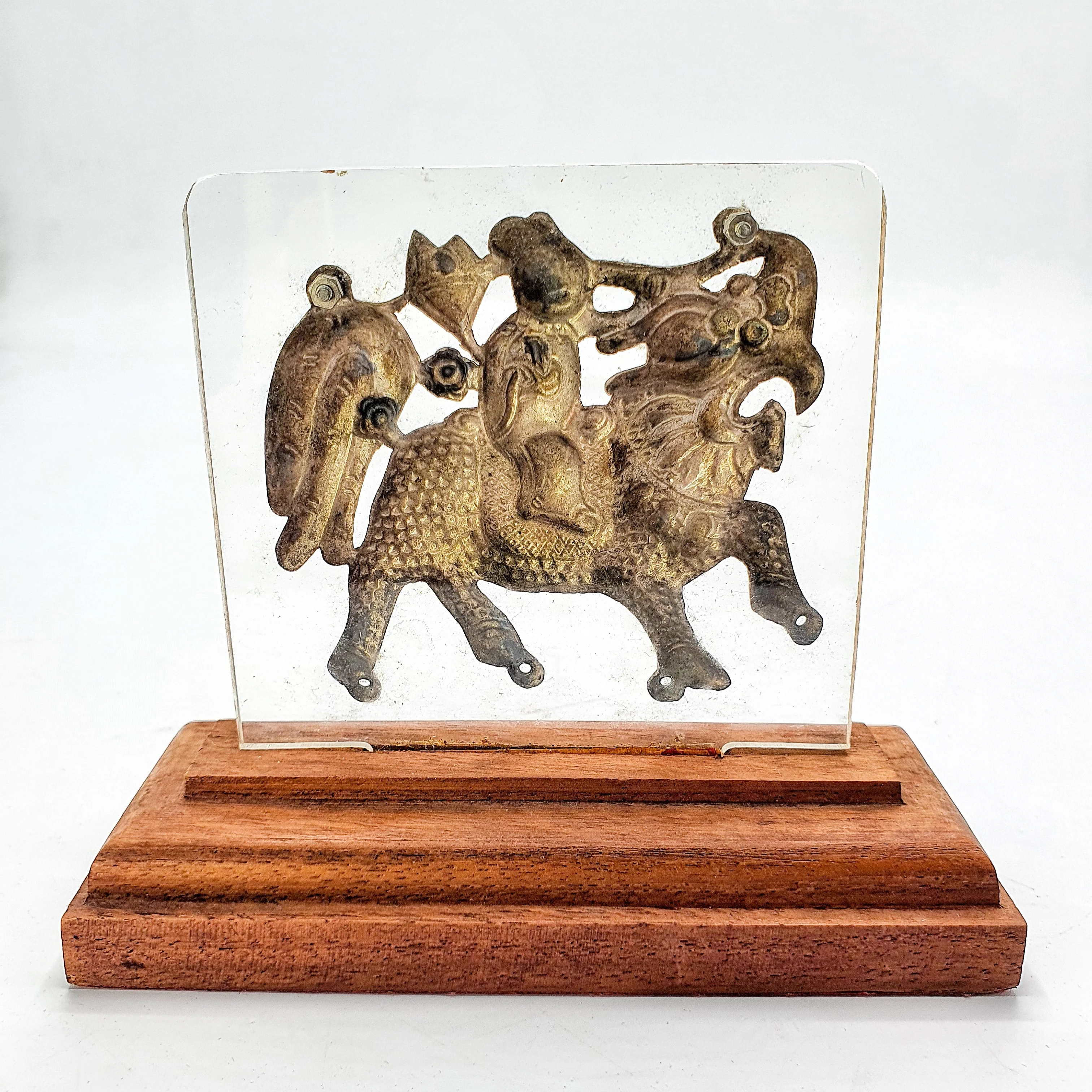 Antique Chinese Sterling Silver Kylin Amulet Which Represents Good Health Luck Good Fortune On Wood panel for Decorated collect