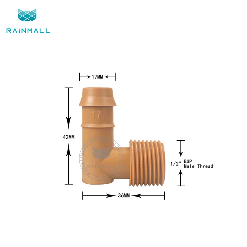 Rainmall Plastic Drip Irrigation Coupling Fitting Barbed 17mm Male Agriculture Irrigation POMTube Fittings Pipe Fittings