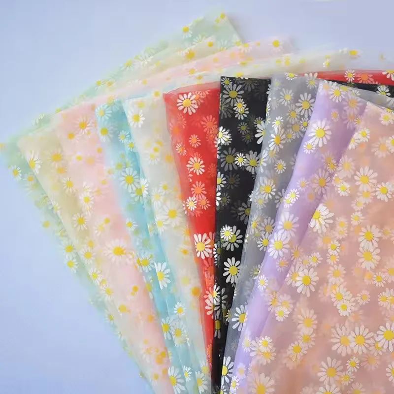 Premium Polyester Printed Organza Lace Fabric for Elegant Dresses and Decorations Lightweight and Sheer Material and customized