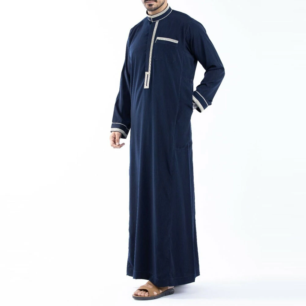Chest front ban embroidered or Custom brand label men thobe dress/thawb dress men top quality jubba design for men Arabic