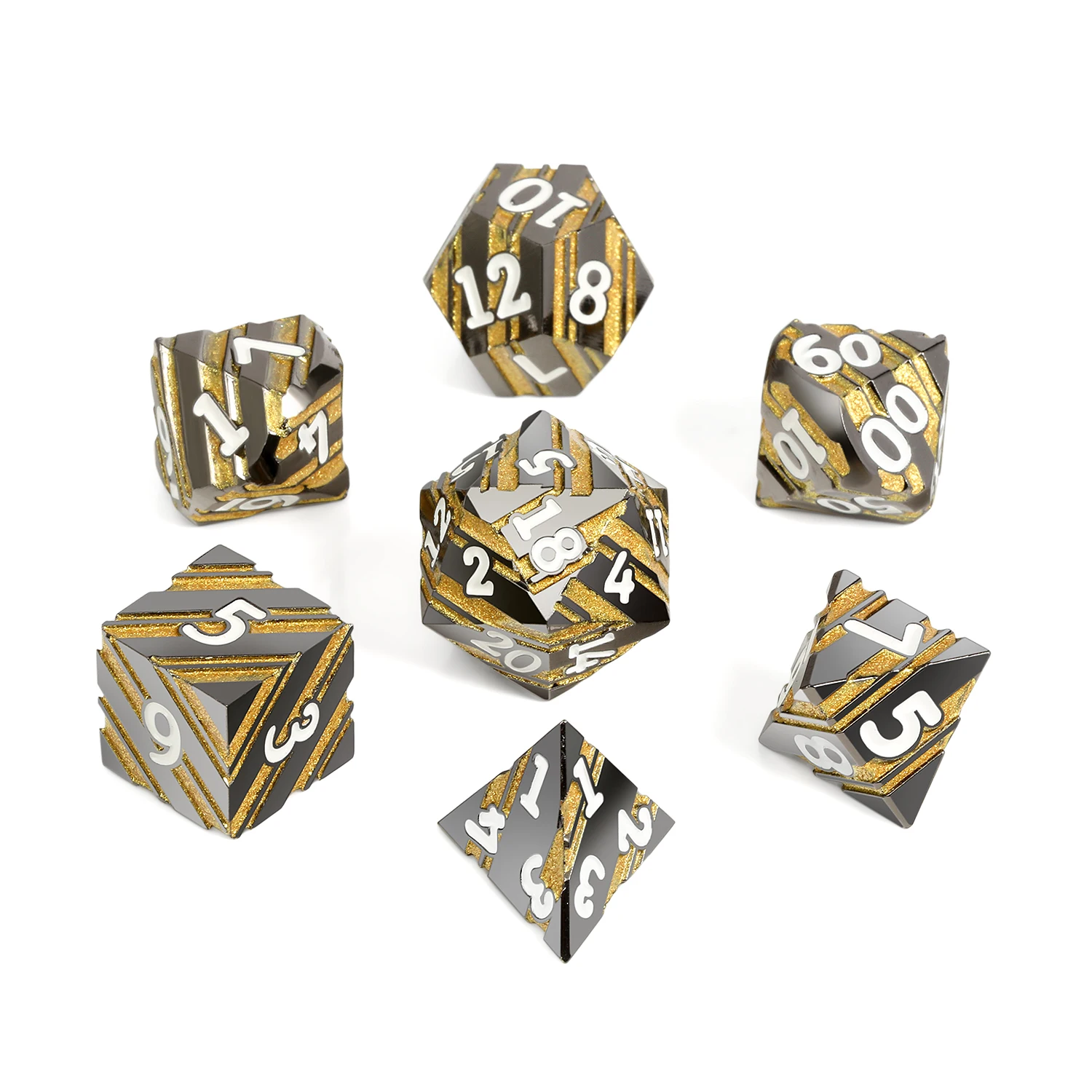Wholesale Hot Sell DND Metal Dice Set Metallic Stripes Dice D4 D6 D8 D10 D12 D20 D% for D&D Tabletop Games