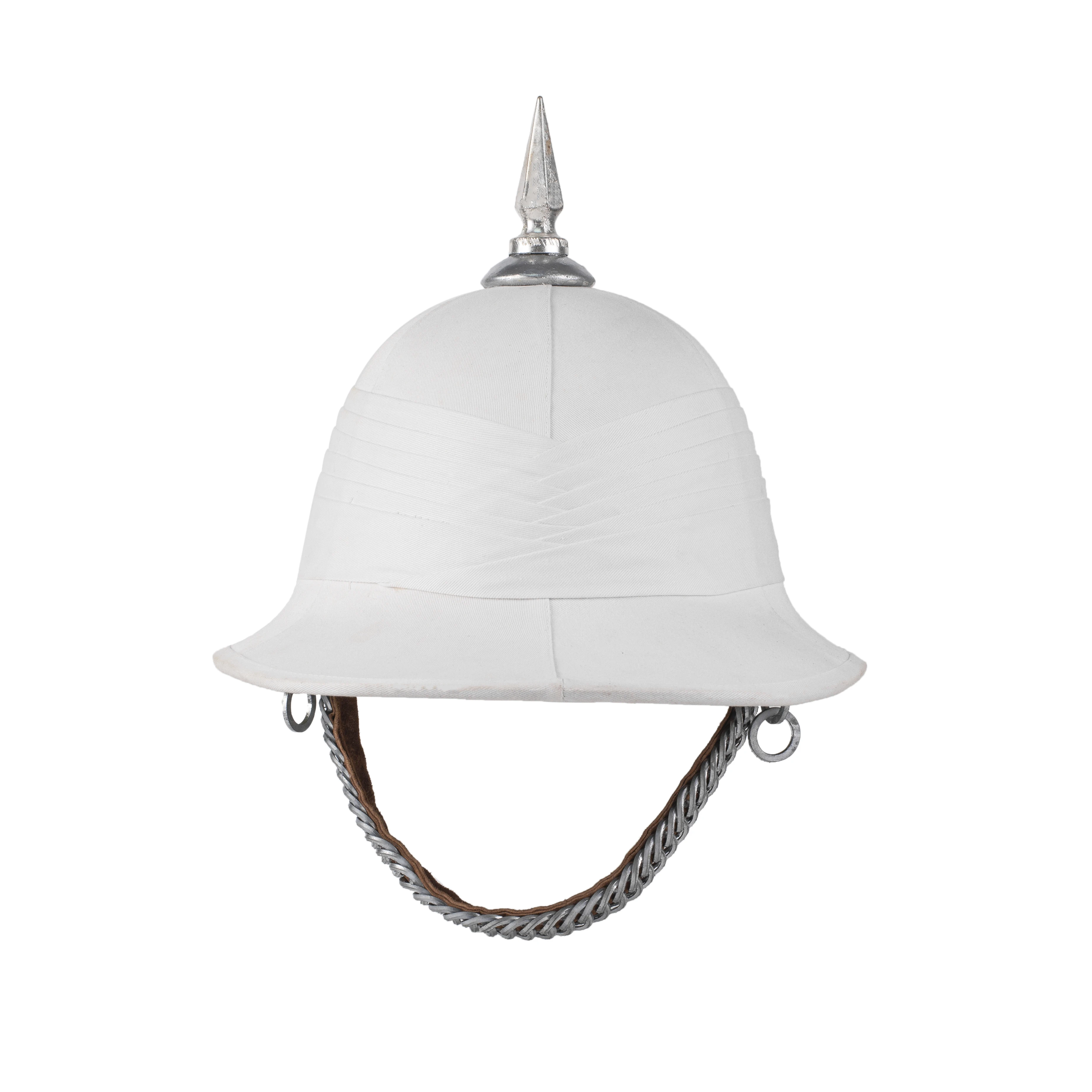WOLSELEY PITH HELMET IN WHITE  WITH FITTINGS IN CHROME COLOUR