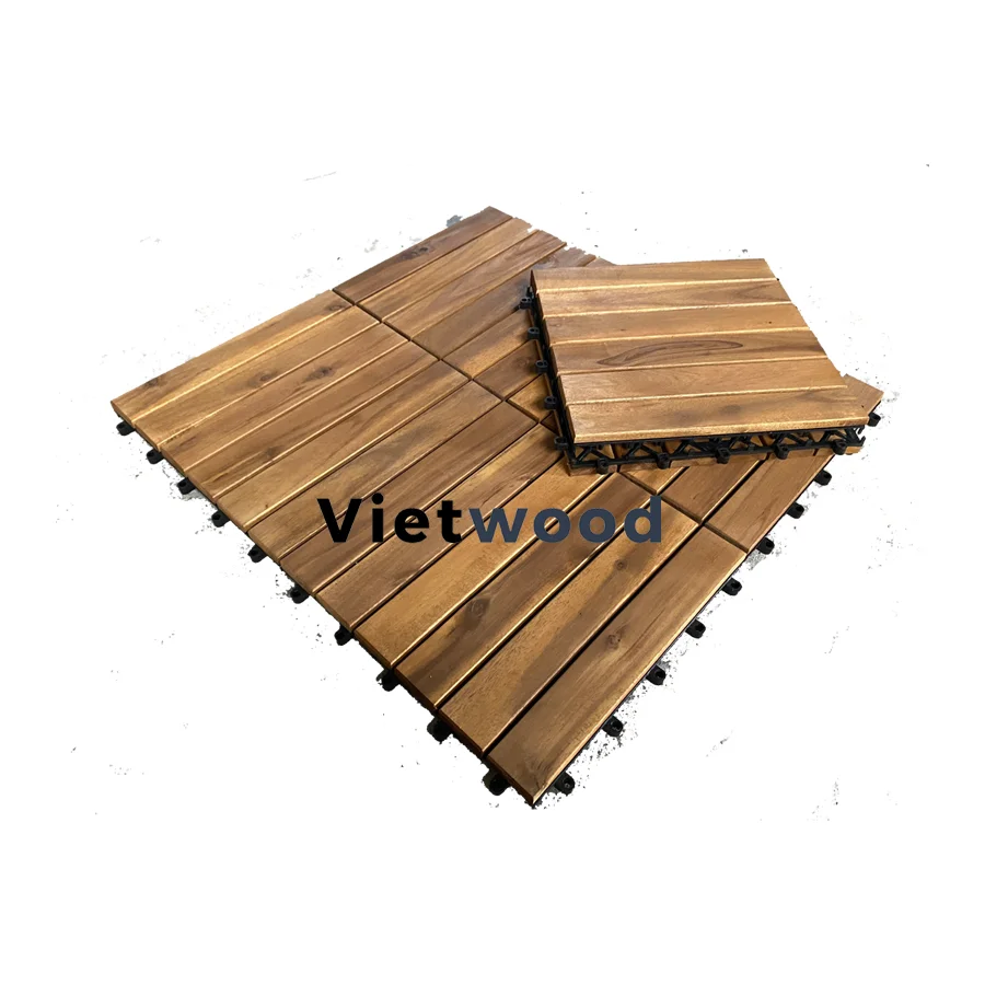 Wood Deck Tiles 12 Slats Wood Decking Floor Natural Solid Exterior or Outdoor Teak Wood Flooring