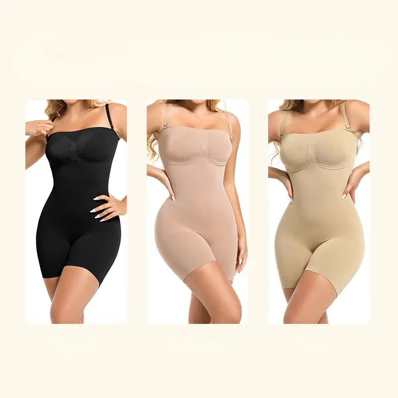 Recycle Nylon Removable Straps Tight Workout Off Shoulder Bodysuit Butt Lifter Hip Strapless Slimming Shorts Shapewear