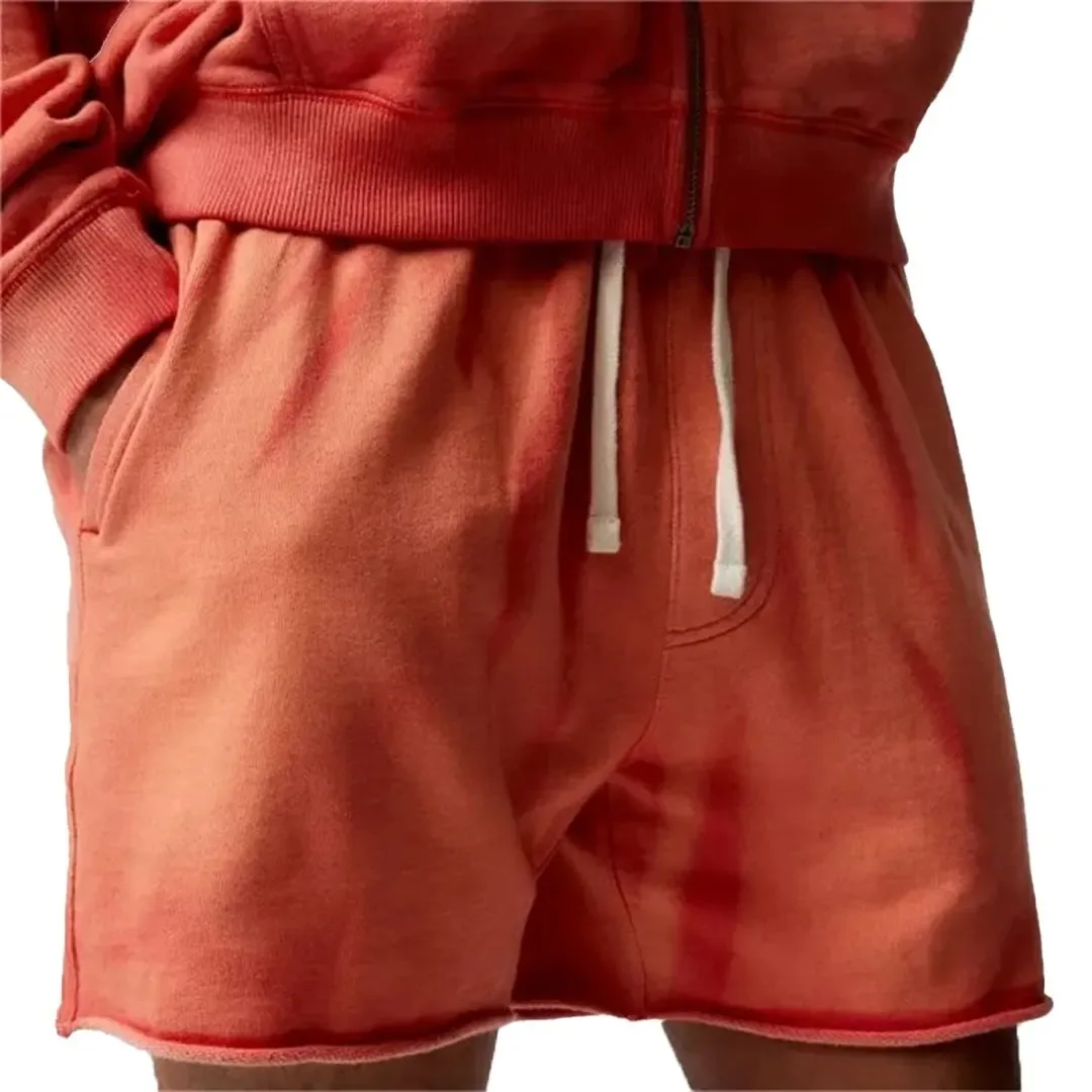 Men fashion acid wash Shorts Adjustable waist cords with rubberized tips side pockets acid wash shorts