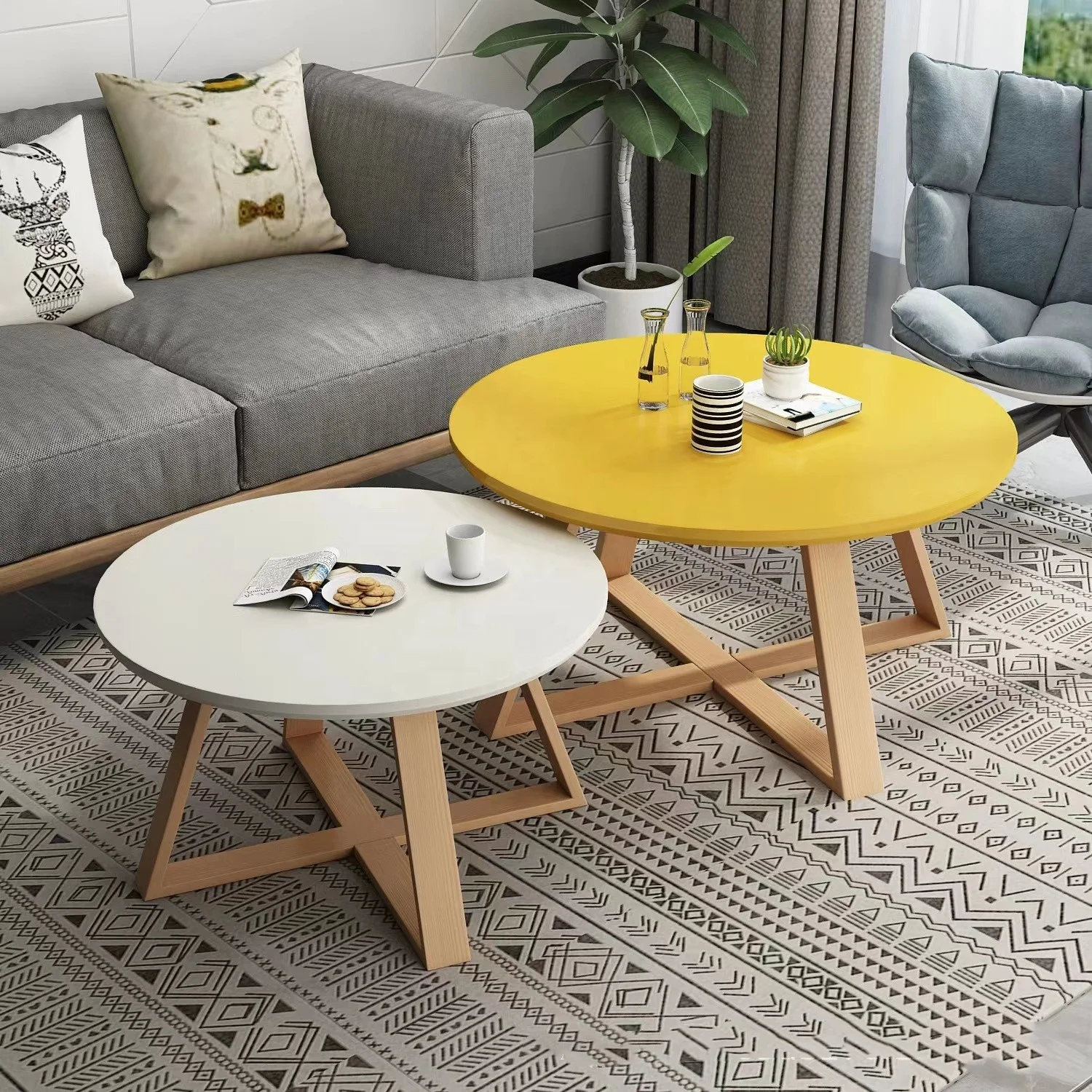 Nordic Round Coffee Table Modern Simple Apartment Household Living Room Furniture Sofa Side Balcony Creative Wooden Tea Table