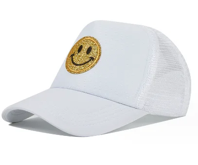 Smiling Face Patch multi-color foam mesh trucker hat fashion pink youth bucket hats sunshade duckbill hats