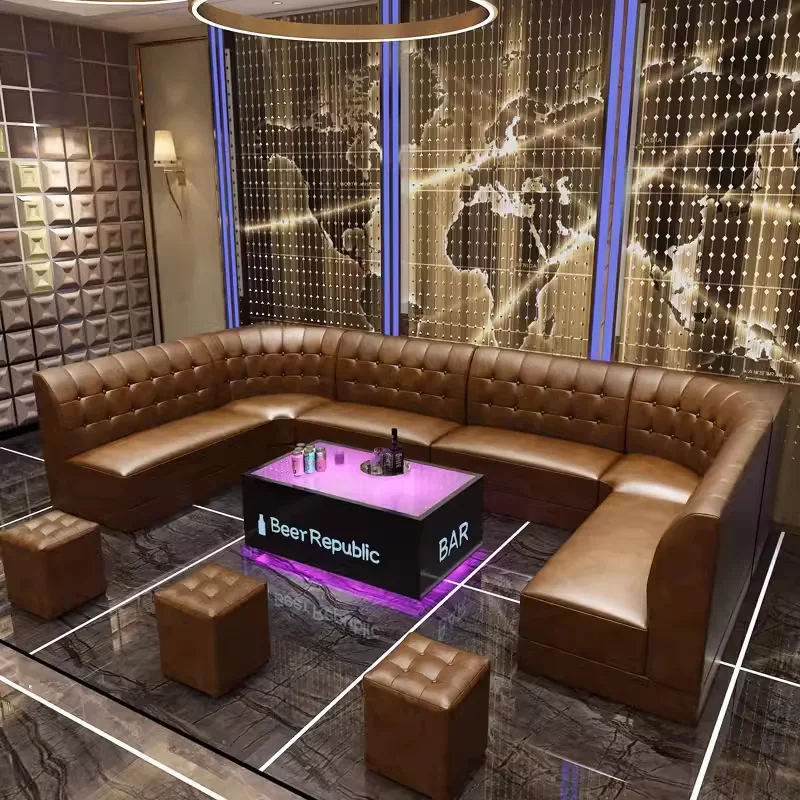 Family KTV Sofa Bar Karaoke Foot Massage Nightclub Private Room Furniture U-Shaped L-Shaped Corner Card Seat Coffee Table