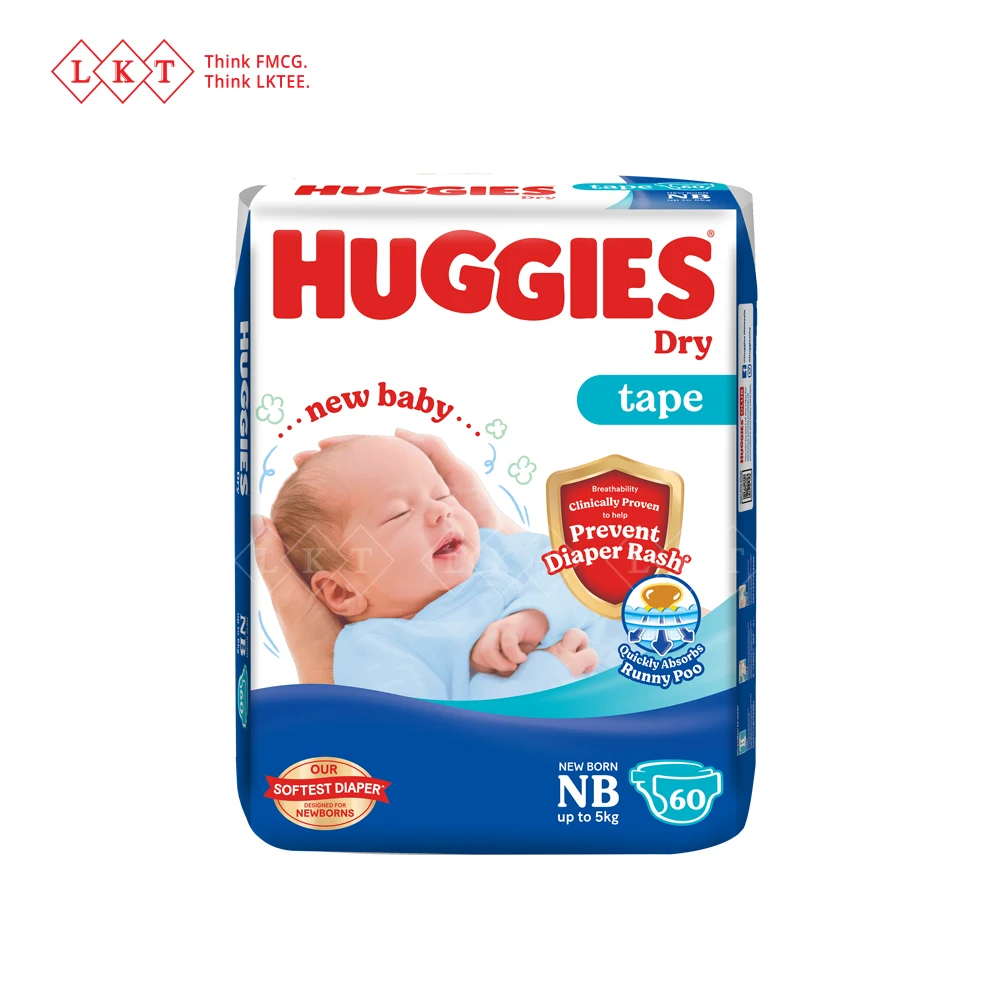 Huggies Baby Diapers Dry Tape Jumbo Size NB 60S Pampers Diapers for Babies Malaysia Direct Factory Wholesale Export