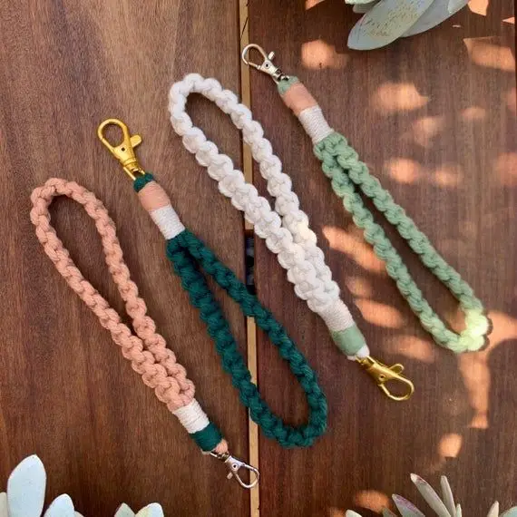 Boho Colorful Macrame Handmade Wristlet Key chain Strap Macrame Keyring Holder For Women Boho Key Accessories