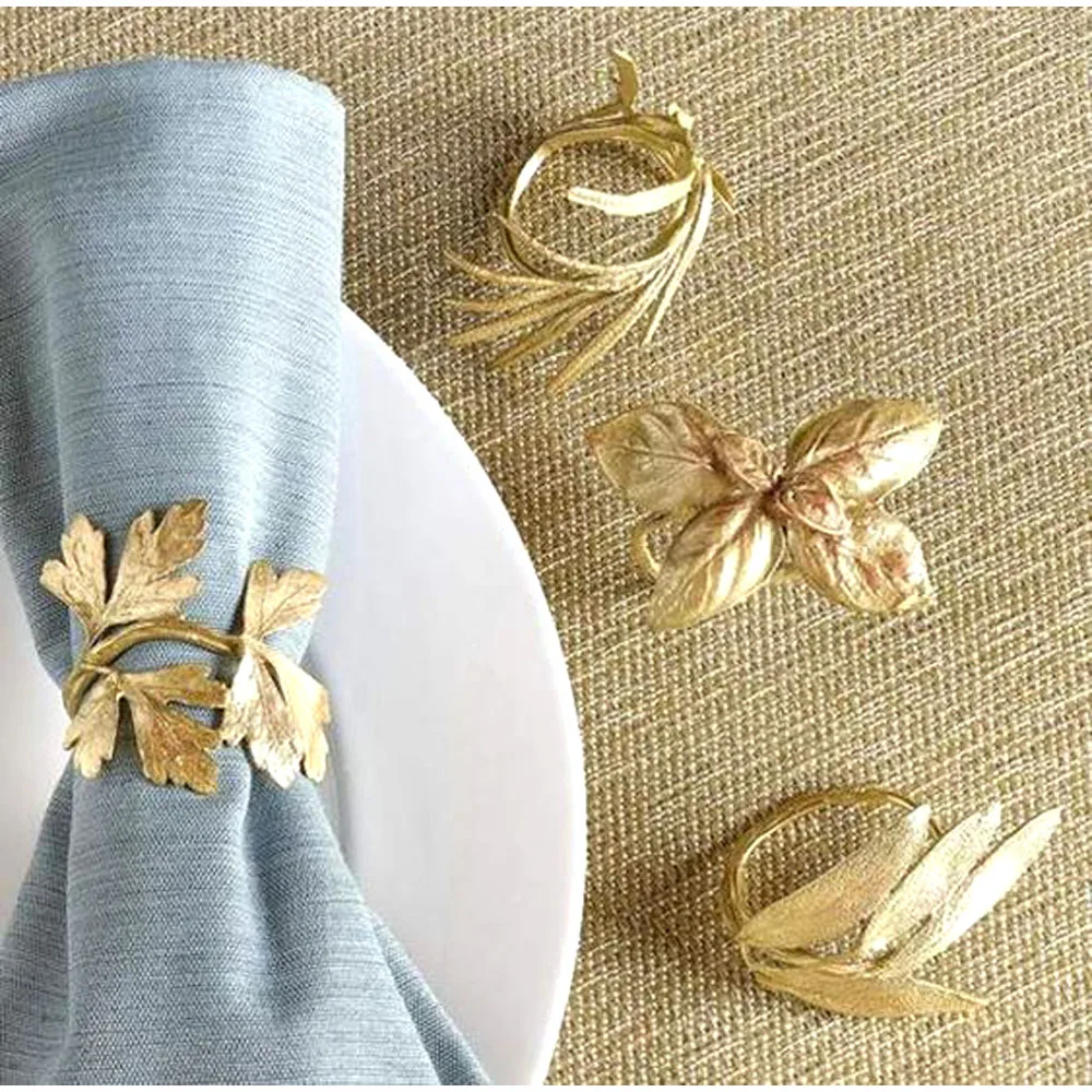 Brass Embossed  multi design leaf shapes Napkin Ring with Handmade luxury  Style Decorative Accessories Royal Gold Napkin Ring