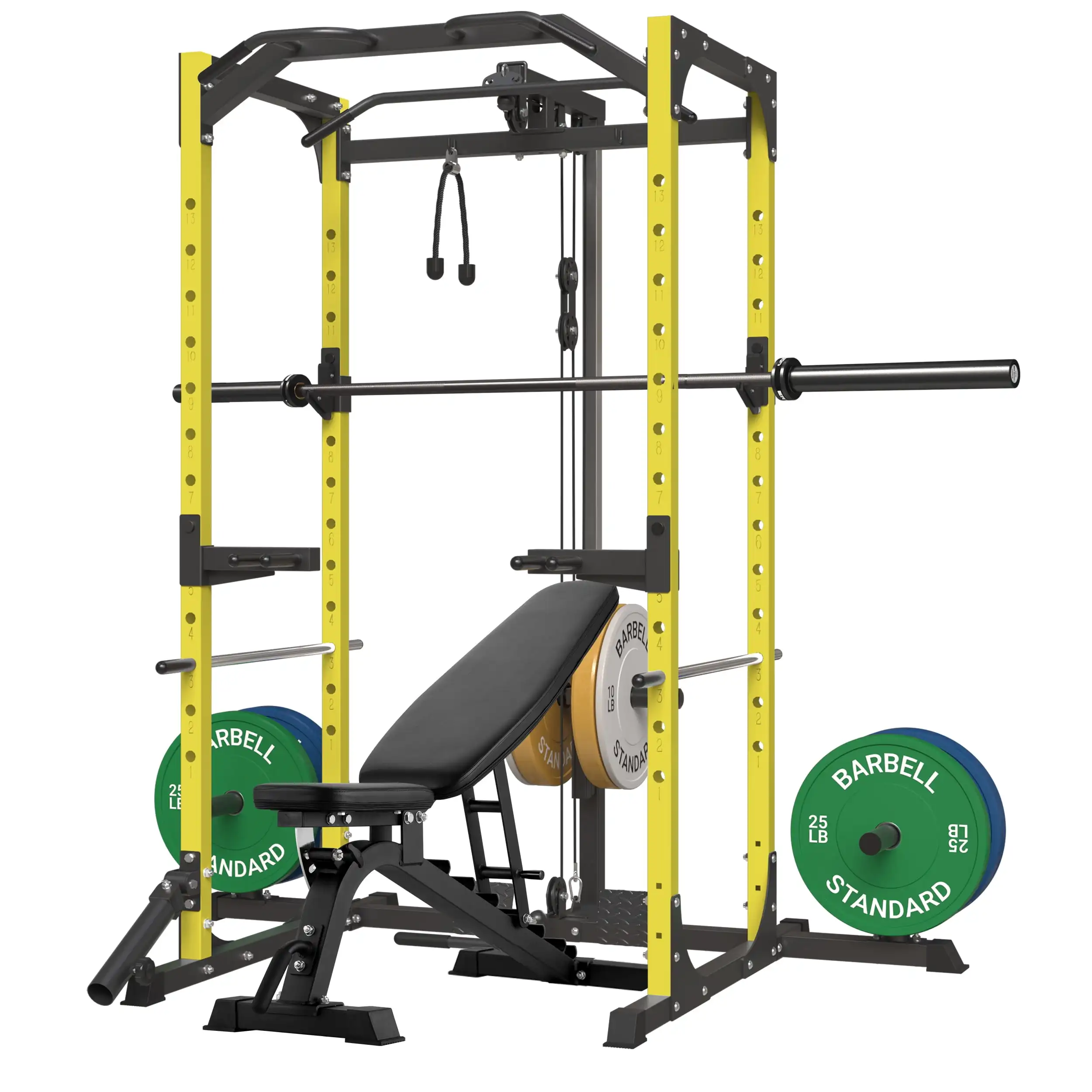 Strength Fitness Training Equipment Multifunctional Squat Power Rack with Pull down Bar and Crossover Cable System