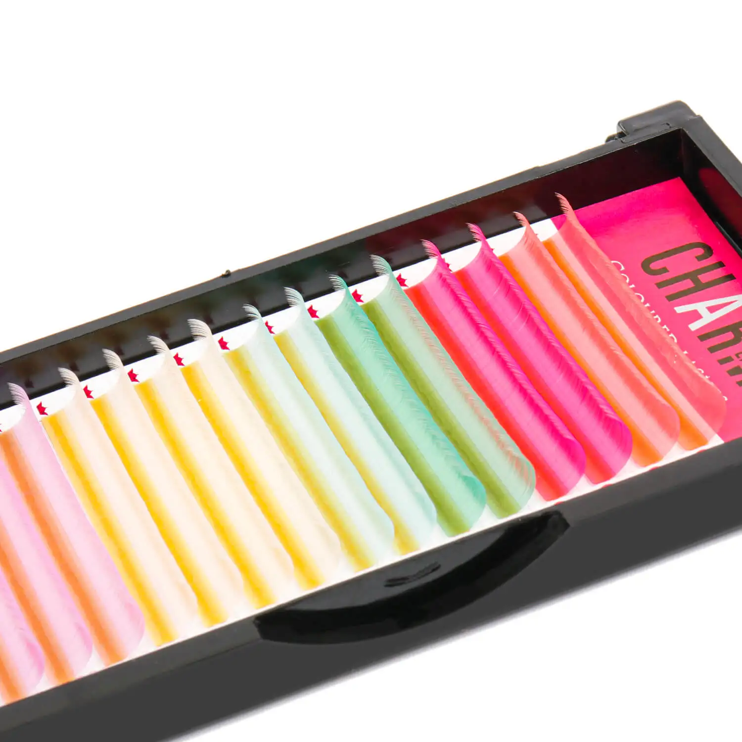 CharmLash mixed tray lashes with color eye-catching colored eyelashes 0.15 pbt fiber neutral color lash tech supplies custom box