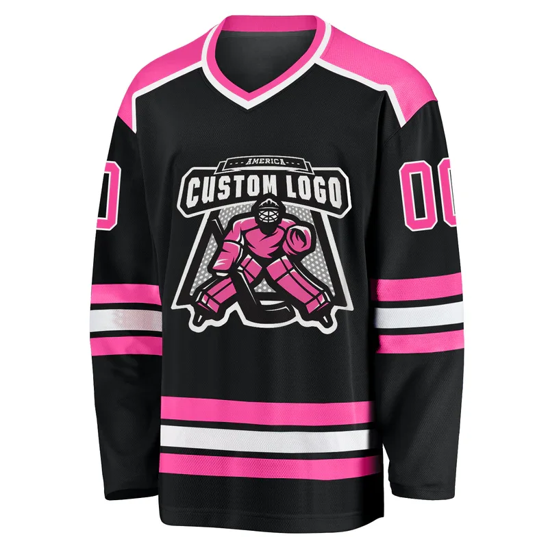 OEM Custom Embroidery Authentic Black And Pink Sports Game Mens Ice Hockey Jerseys