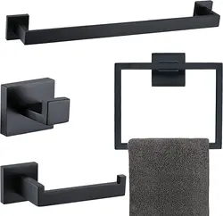 Wall Mounted 4-piece Matte Black  Bathroom Towel Bar Set Stainless Steel Bath Hardware Accessories Set