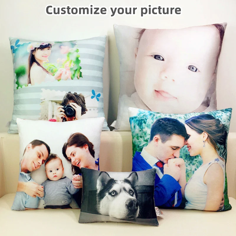 Wholesale Personalized Photo Custom Pillowcase Cotton and linen polyester velvet Pillow Cover  Decoration pillow