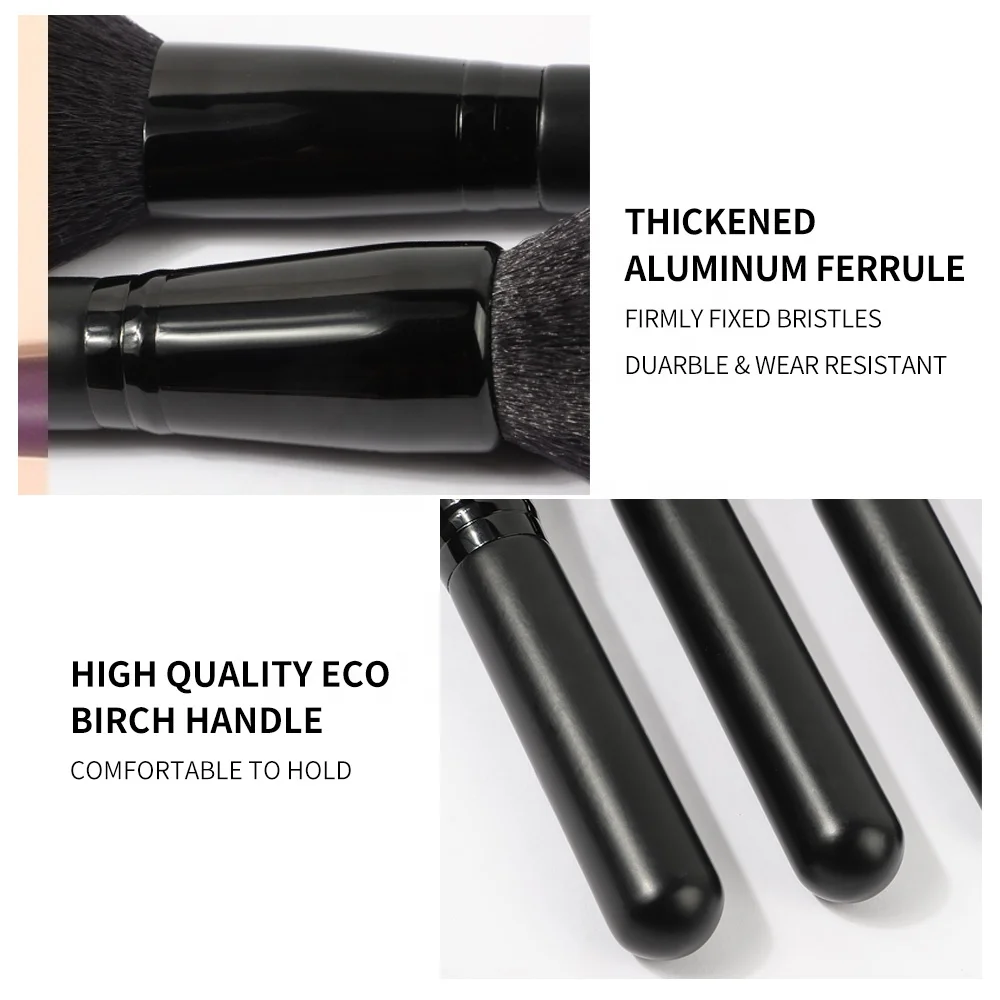 15 Pieces Black Matte Custom Logo Make Up Foundation Soft Vegan Private Label High Quality Make Up Brush Set