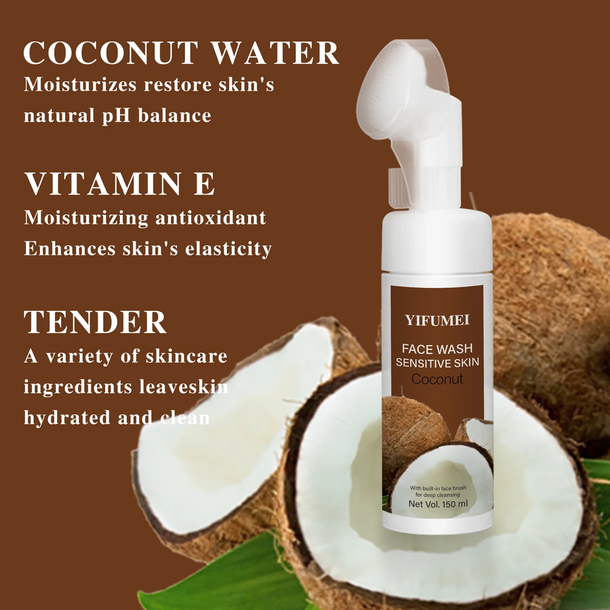 Private Label Coconut Moisturizing Balances Sensitive Skin Gentle Deep Cleaner Mousse Facial Cleanser