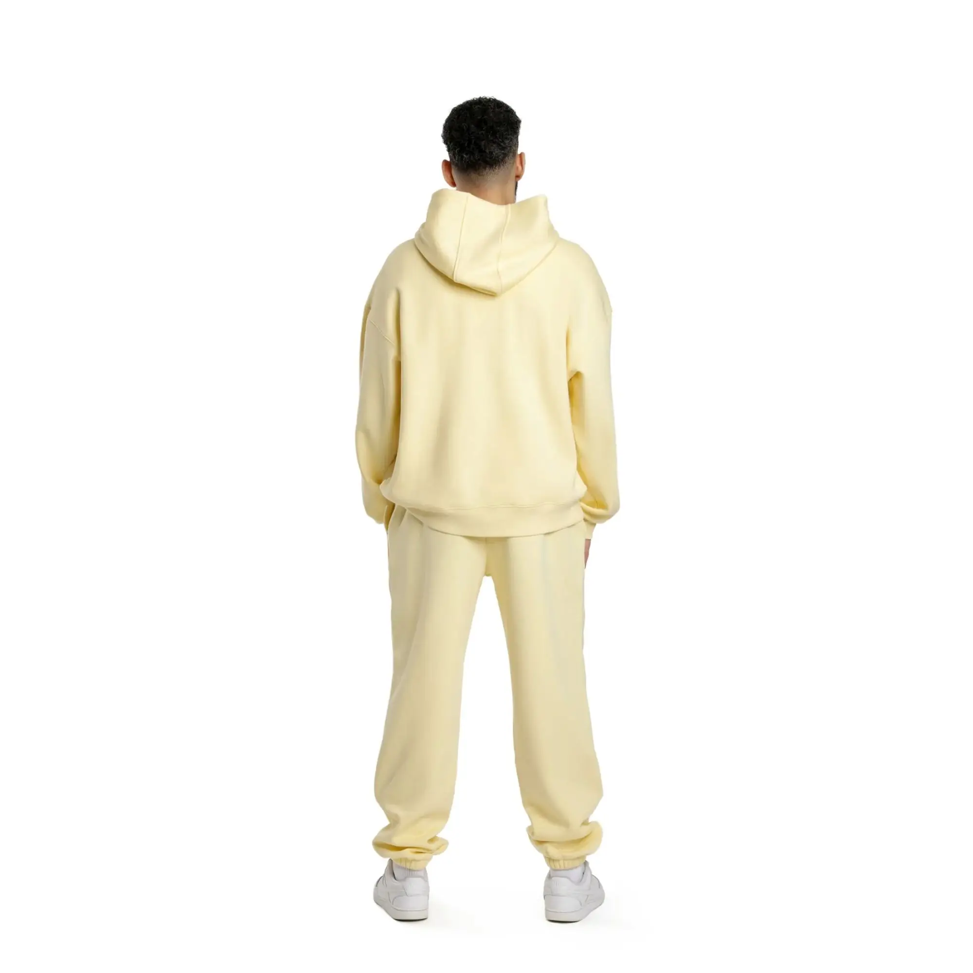 60% Cotton 40% Polyester Mens Premium Fleece Relaxed Sweatsuit Set in Banana Yellow with Pockets and Soft Brushed Inside