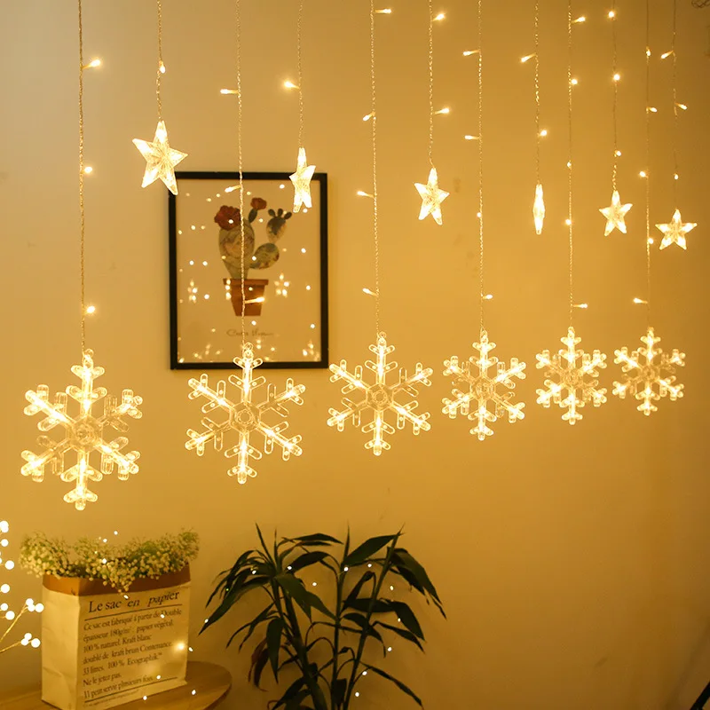 Twinkle LED Snowflake Curtain String Light Fairy Curtain Lighting for Christmas Outdoor Yard Garland Decoration