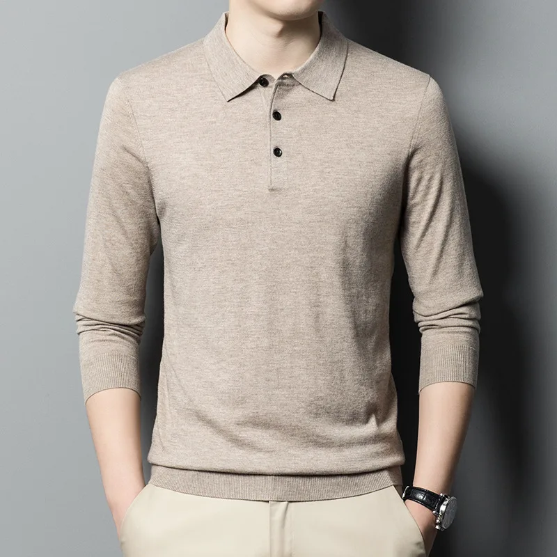 2024 Autumn Winter slim fashion casual simple lapel trend business long-sleeved Polo shirt