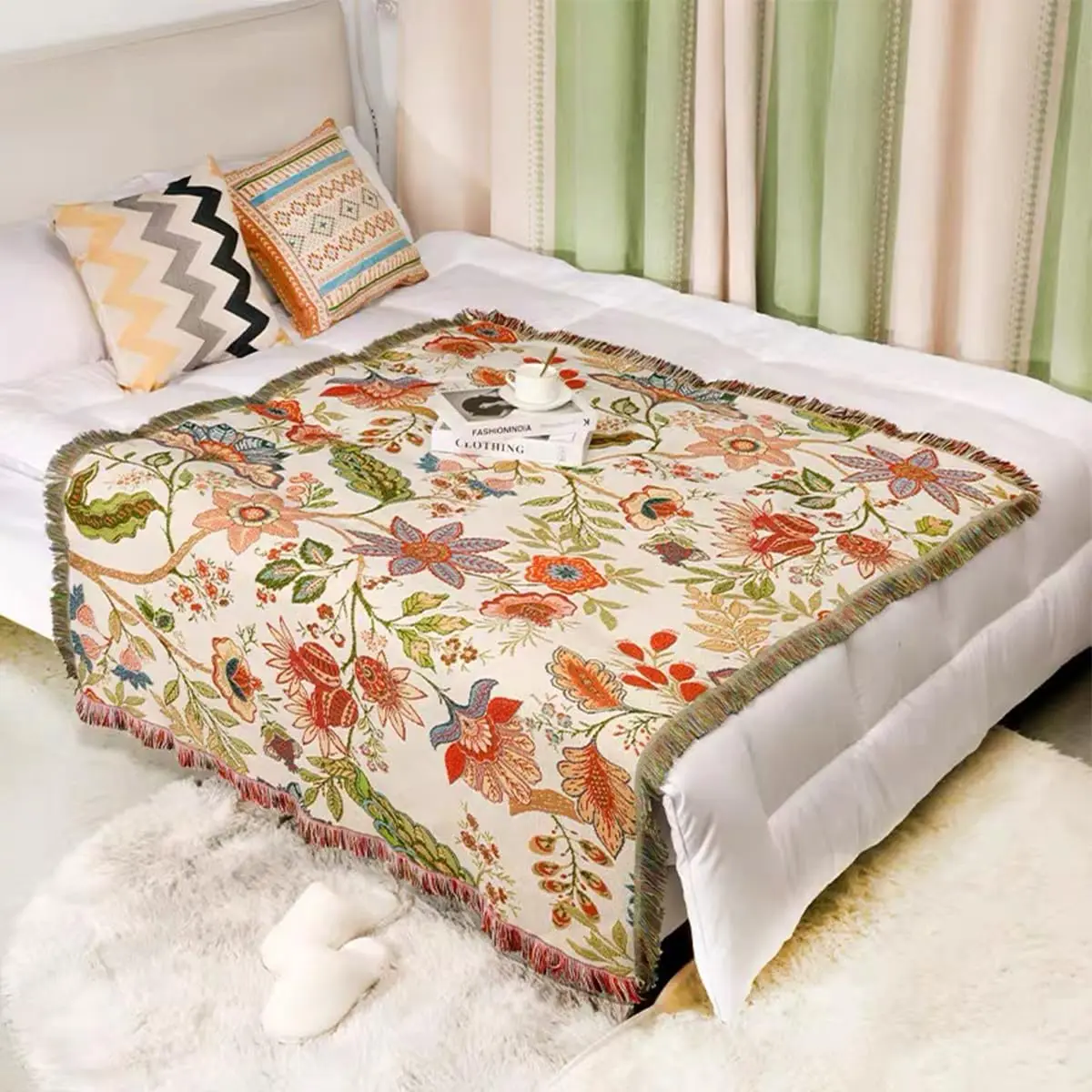 Bohemian Style Knitted Decor Couch Cover Blanket for Bed Sofa Travel Gift Tapestry Throw Woven