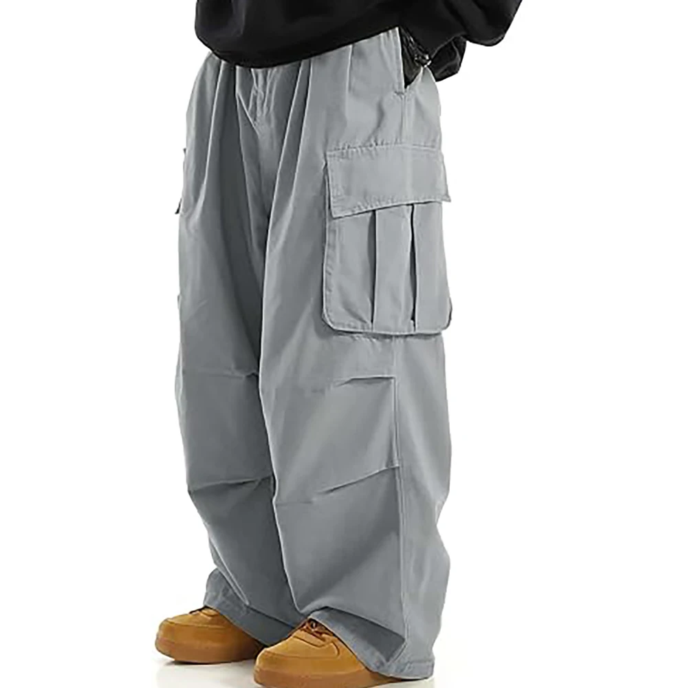 custom men black drawstring waist nylon pants snap button side zipper detail relax fit cargo pants