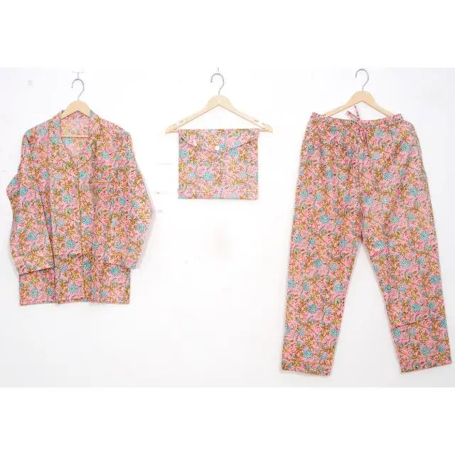 Buy High Quality Women Shirt & Pajama Set Floral Print Designed & Cotton Made Night Wear Dress in Beautiful Sleepwear Cotton