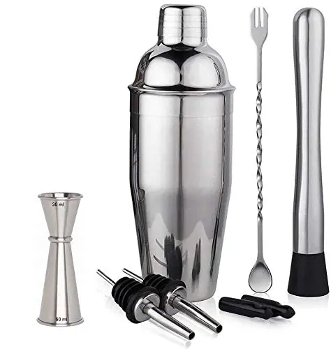 Custom Logo Kit Stainless Steel Cocktail Shaker Set Bartender Kit with Stand Bar Drink Mixer with All Essential Accessory Tool