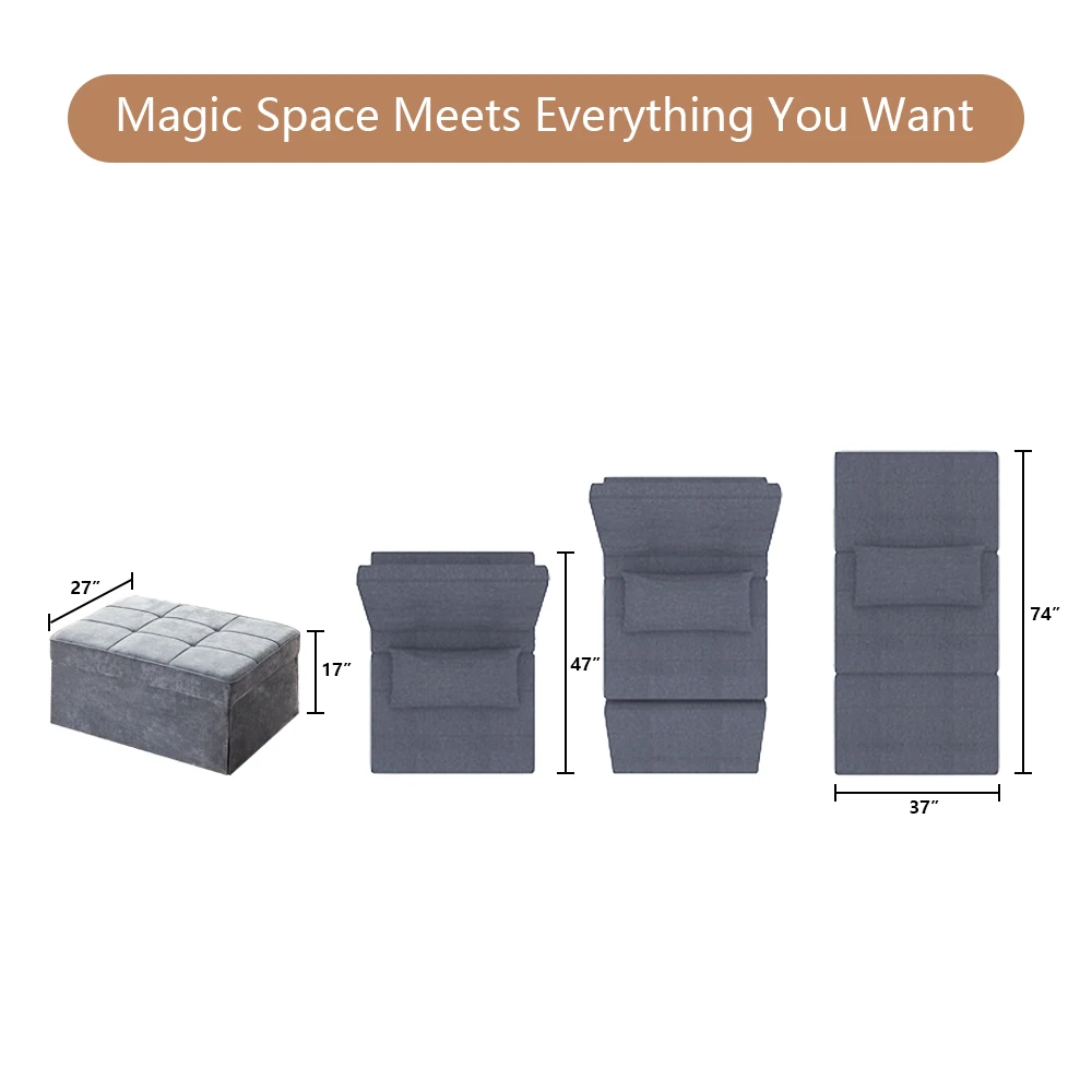 Vonanda 4 in 1 convertible stunning velvet Ottoman Sofa Bed Small Modern Couch Multi-Position Convertible