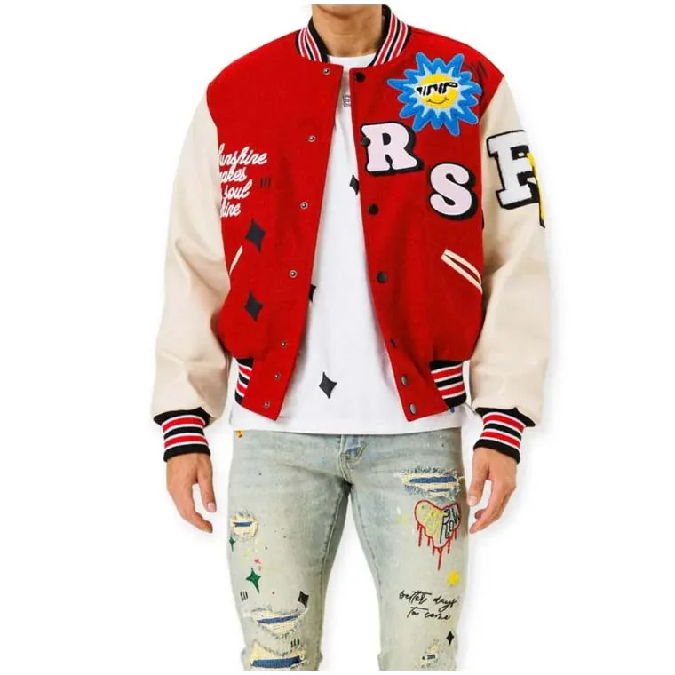 Customised Fashion Crop Top Baseball Coat Loose Casual Letterman Jacket Mens Patch Polyester Cropped Varsity Jacket