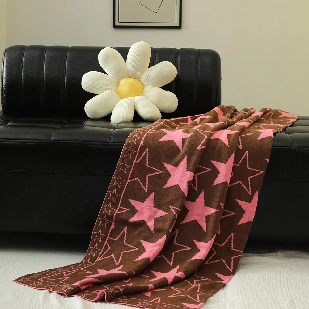 Очаровательное Вязаное детское одеяло с коричневыми звездами, Высококачественная стираемая дешевая эластичная гладкая Одежда для новорожденных
