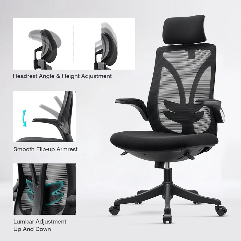Office Furniture High Back Flip Up Arm Ergonomic Swivel Executive Computer Mesh Chairs For Office Work