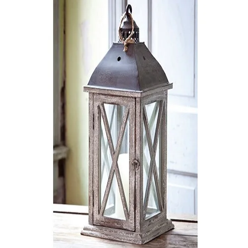 European style outdoor glass floor metal lantern set of 2 Silver Shiny garden decorative candle holder ornaments iron wind lante