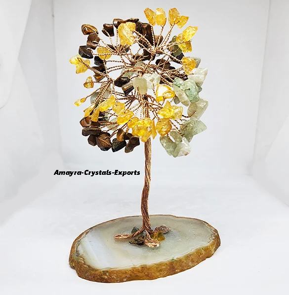 Natural Mixed Gemstone Tree With White Agate Coaster Base for Healing Semiprecious Stone Trees for Gift Buy From Amayra Crystals