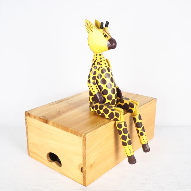 Wooden Giraffe Figurine Home Decoration, Wooden Toy Painted Giraffe Hand Carving, Wooden Animal Statue