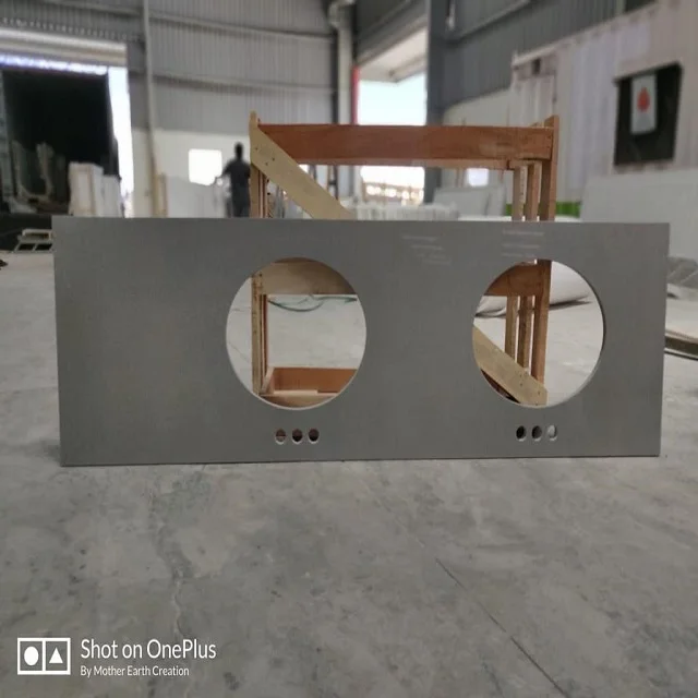 Customized Size Grey Quartz Bathroom Vanity Countertop in 61x22 inch Size  with polished surface for Home and Hotels