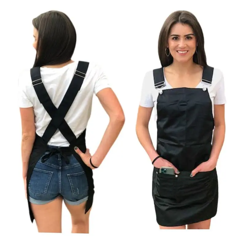 Collection Cross-back Apron for Women Men Black Apron with Large Pockets Adjustable Work Apron for Stylist Florist