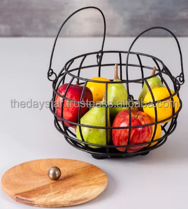 High Quality Completely Customizable Hand Crafted Solid Fruit Basket with wooden lid