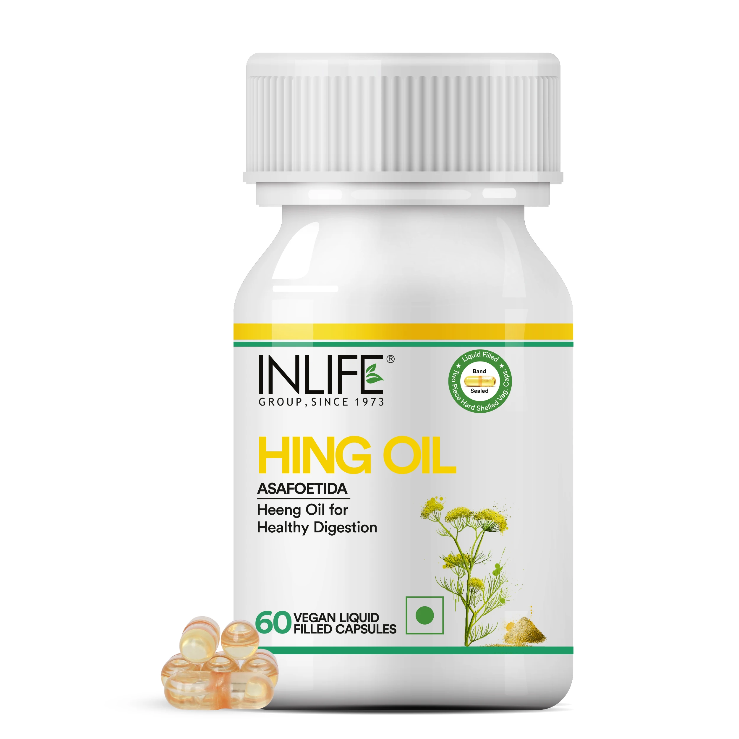 Hing Oil Capsule  60 Liquid Filled Vegetarian Capsules Private Label Healthcare Supplements India - INLIFE