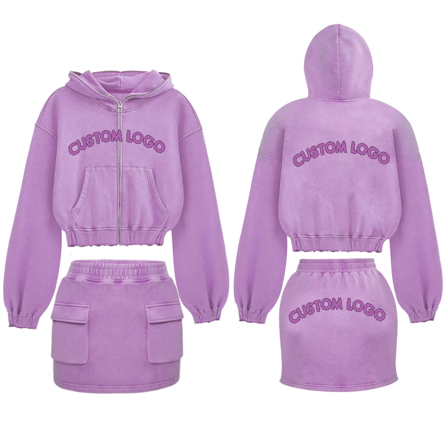 Womens Clothing Sexy Ladies Long Sleeve Crop Top Hoodie and Skirt Suits Solid Color Two Piece Long Skirt Set Plain Dyed