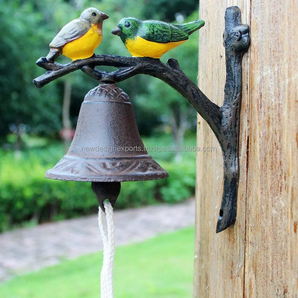 cast Iron Dinner Bell Outside Farmhouse Wall Hanging Bell Antique Lovely Color Birds Decorative Manually Shaking Bell