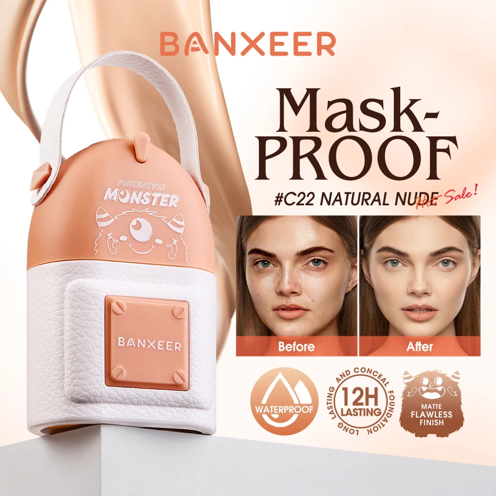 BANXEER Long Lasting Concealer Foundation Waterproof Moisturizing Mineral Matte Full Coverage Liquid Foundation